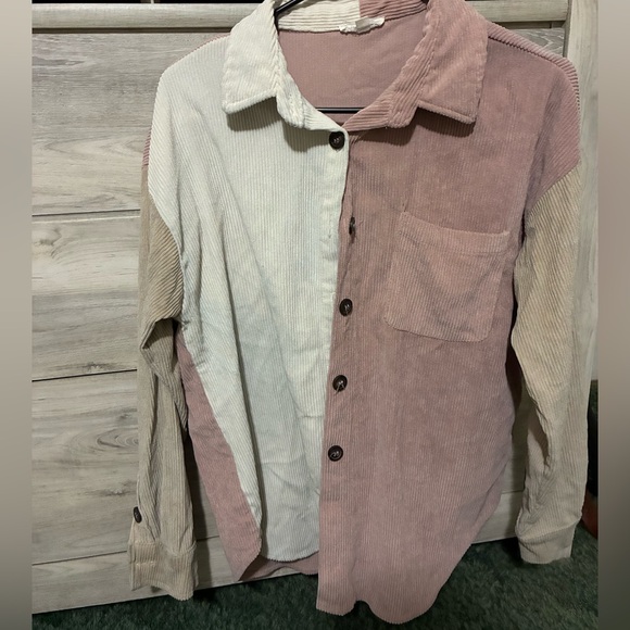 Blu Pepper Colorblock Corduroy Jacket - Pink, Cream, Tan - Picture 1 of 2